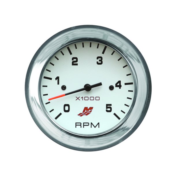 TACHOMETER KIT (0-5000 RPM) White Face, Black Graduations, Chrome Bezel