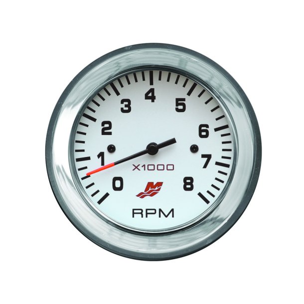 TACHOMETER KIT (0-8000 RPM) White Face, Black Graduations, Chrome Bezel