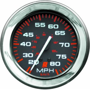 SPEEDOMETER KIT (0-80 MPH) Black Face, Red Graduations, Chrome Bezel