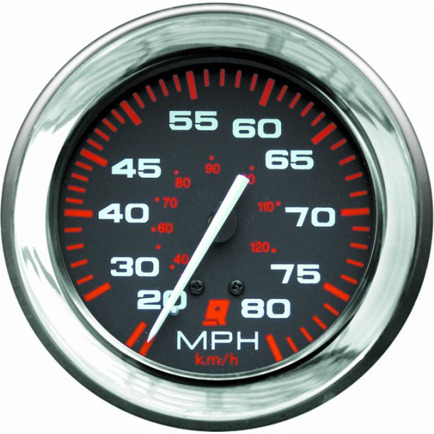 SPEEDOMETER KIT (0-80 MPH) Black Face, Red Graduations, Chrome Bezel