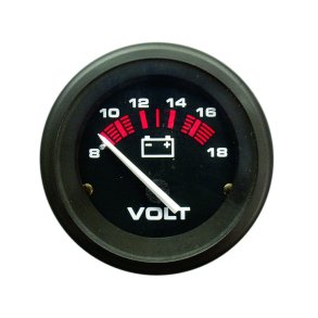 VOLTAGE GAUGE Black Face, Red/White Graduations, Black Bezel