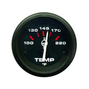 WATER TEMPERATURE GAUGE KIT (100-220 F) Black Face, White/Red Graduations, Black Bezel