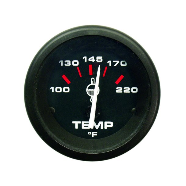 WATER TEMPERATURE GAUGE KIT (100-220 F) Black Face, White/Red Graduations, Black Bezel