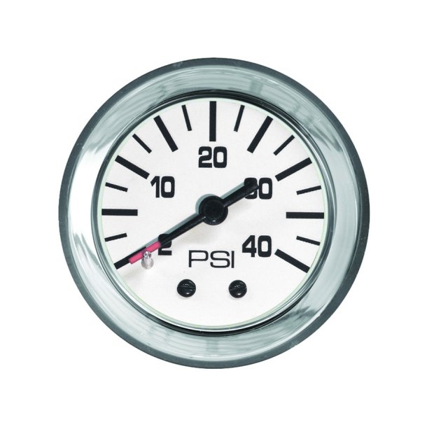 GAUGE Water Pressure (2-40 PSI) White Face, Black Graduations, Chrome Bezel