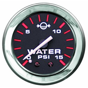 GAUGE KIT Water Pressure (1-15 PSI) Black Face, Red Graduations, Chrome Bezel