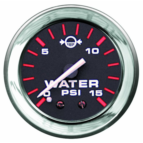 GAUGE KIT Water Pressure (1-15 PSI) Black Face, Red Graduations, Chrome Bezel