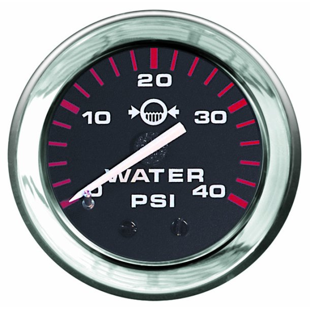 GAUGE Water Pressure (2-40 PSI) Black Face, Red Graduations, Chrome Bezel