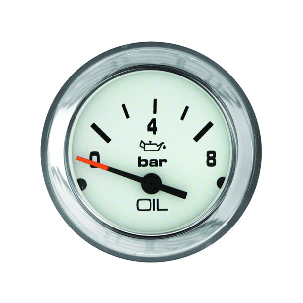 GAUGE Oil Pressure, White Face, Black Graduation, Chrome Bezel