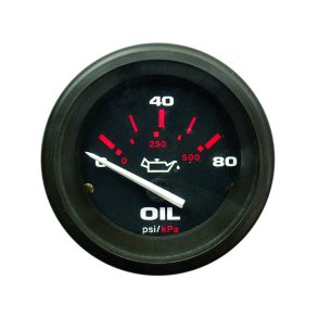 GAUGE Oil Pressure, Black Face, Red Graduation, Black Bezel