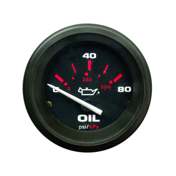 GAUGE Oil Pressure, Black Face, Red Graduation, Black Bezel