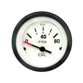 GAUGE Oil Pressure (Gas) White Face, Black Graduations, Black Bezel