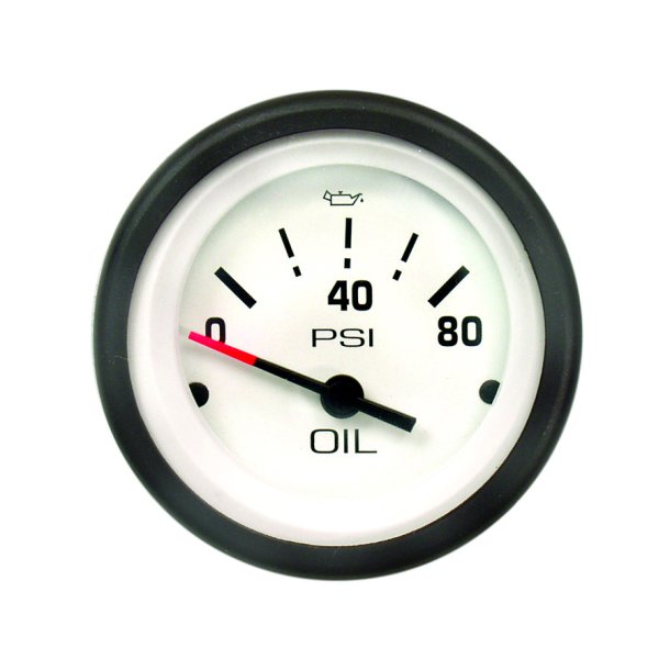 GAUGE Oil Pressure (Gas) White Face, Black Graduations, Black Bezel
