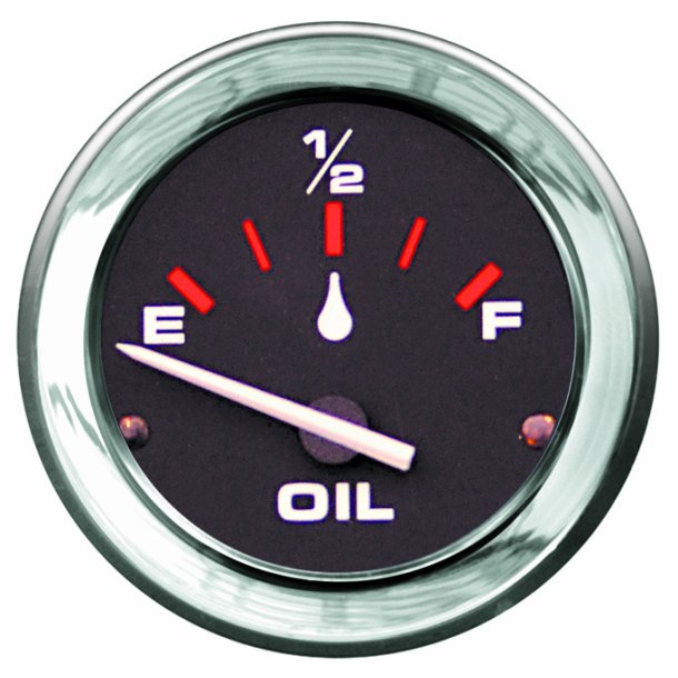 OIL LEVEL GAUGE Black Face, Red Graduations, Chrome Bezel