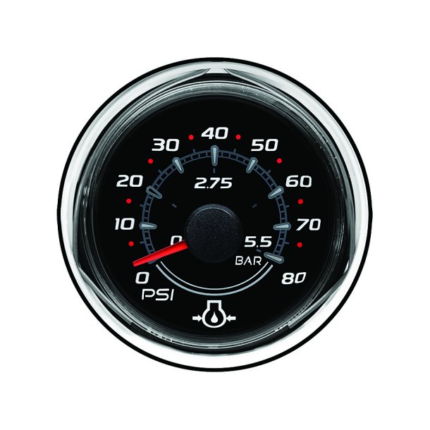 OIL PRESSURE GAUGE 0-80 PSI, Black (52mm)